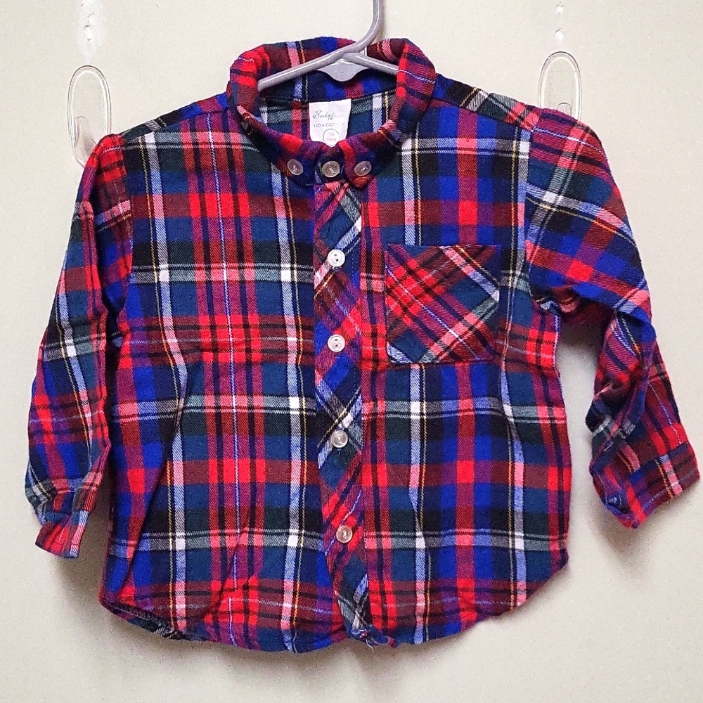Vintage 90's Babyfair Red, Blue, White, and Green Plaid Long Sleeve Button Down